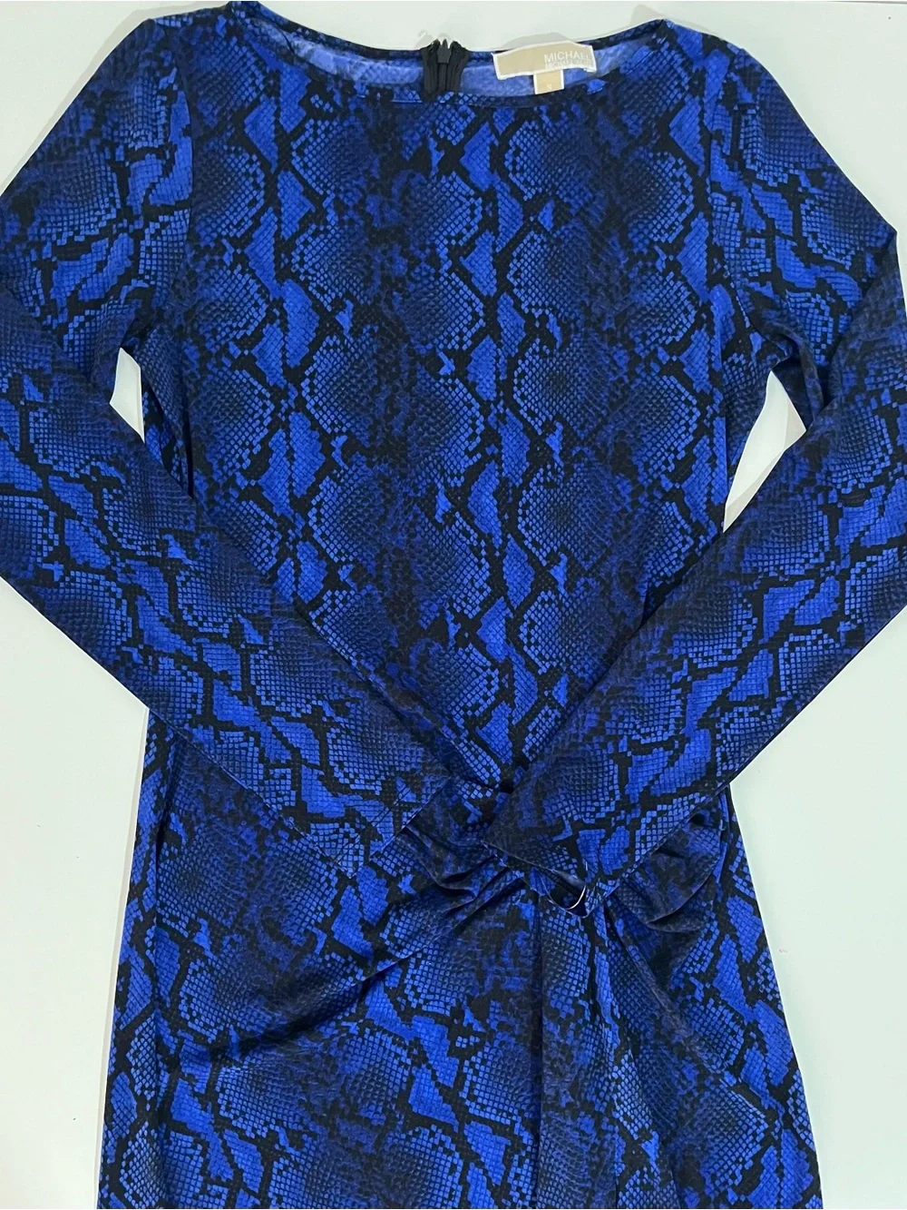 Michael Kors Royal Blue Snake-Print Long-Sleeve Ruched Dress size S